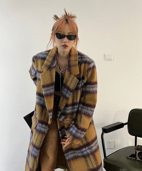 Blurred Check Long Coat